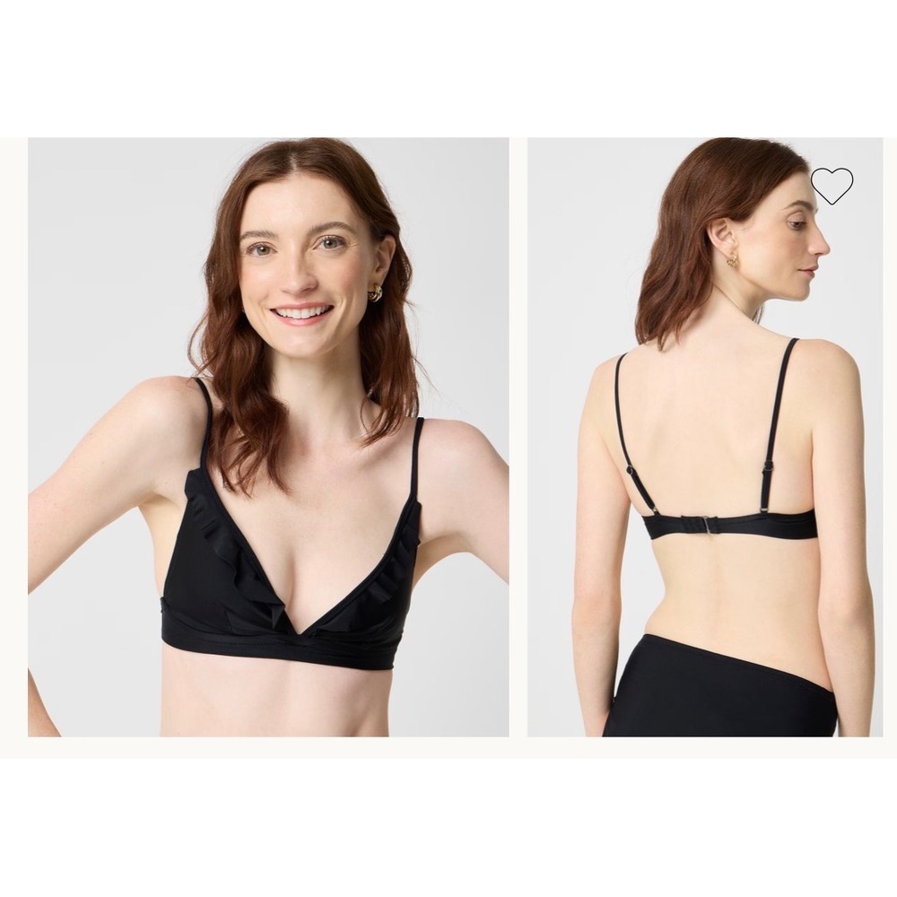 J.Crew Bikini Top small Black Excellent Ruffle Triangle Adjustable Straps